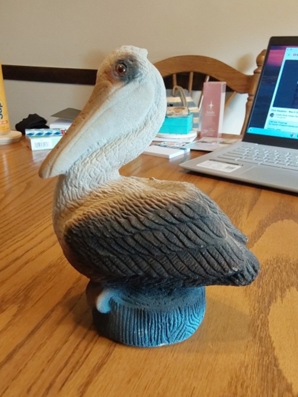 Decorative Pelican Bird Statue - Gray and Black